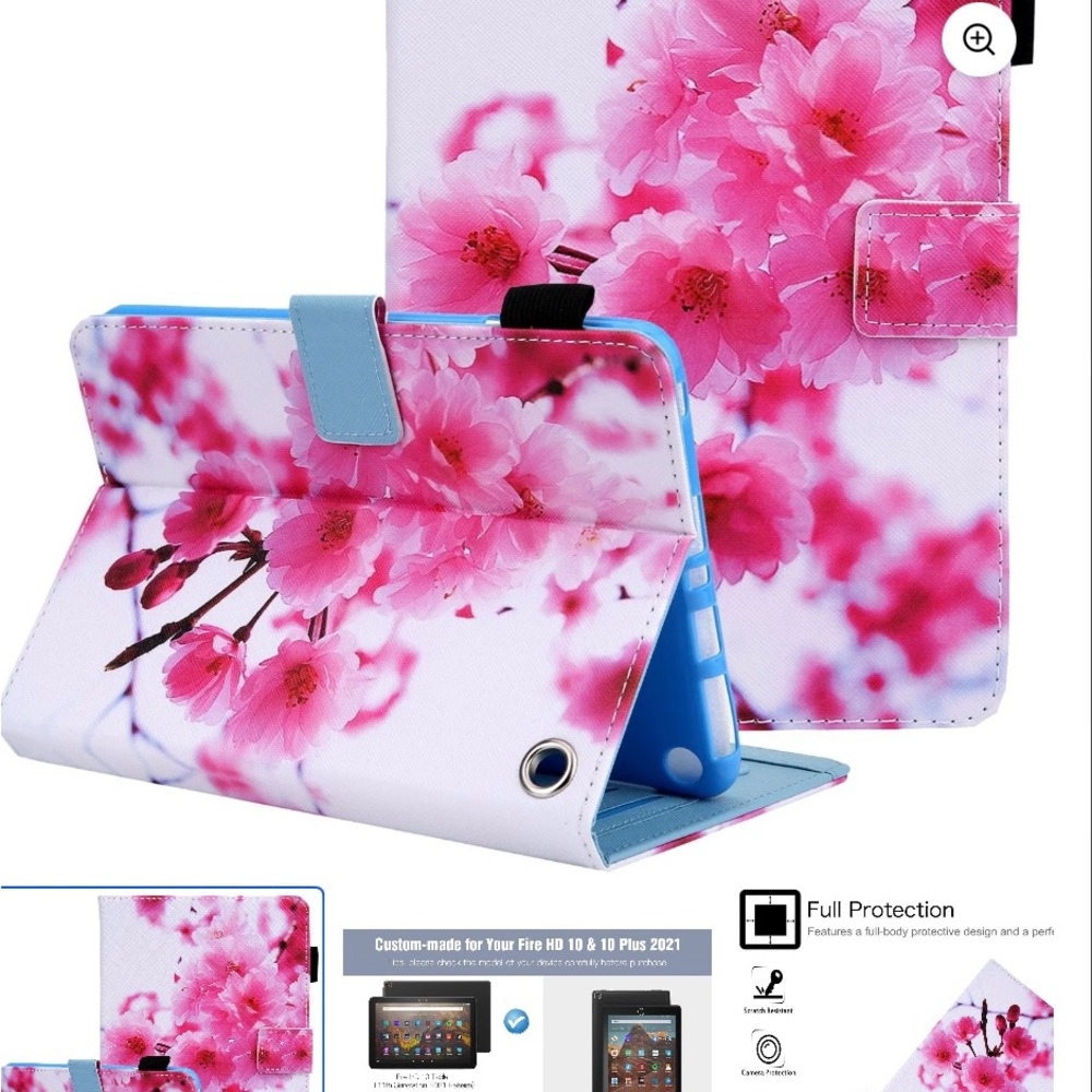 Pink and Blue Folio Tablet Cover with Cherry Blossom Design